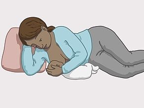 Грудне вигодовування, приклад 3: Мати з дитиною лежать.