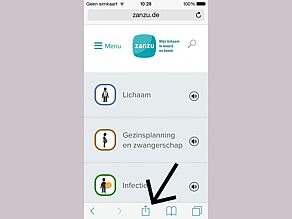 Surf naar zanzu.de en klik op het delen-icoon.