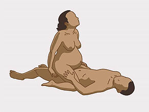 Статевий акт під час вагітності, приклад 1: Вагітна жінка сидить на чоловікові.