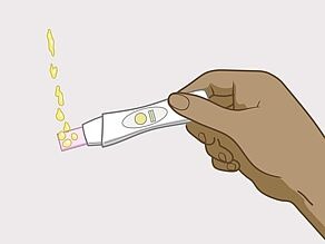 يمكنك التبول مباشرة على طرف شريط اختبار الحمل.